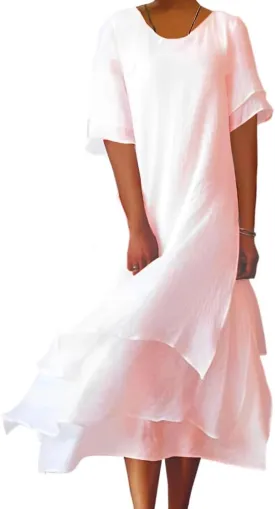 Akivide Women's Summer Flowy Tiered Layed Linen Maxi Dress Casual Loose A-Line Short Sleeve Sundress for Women 2024