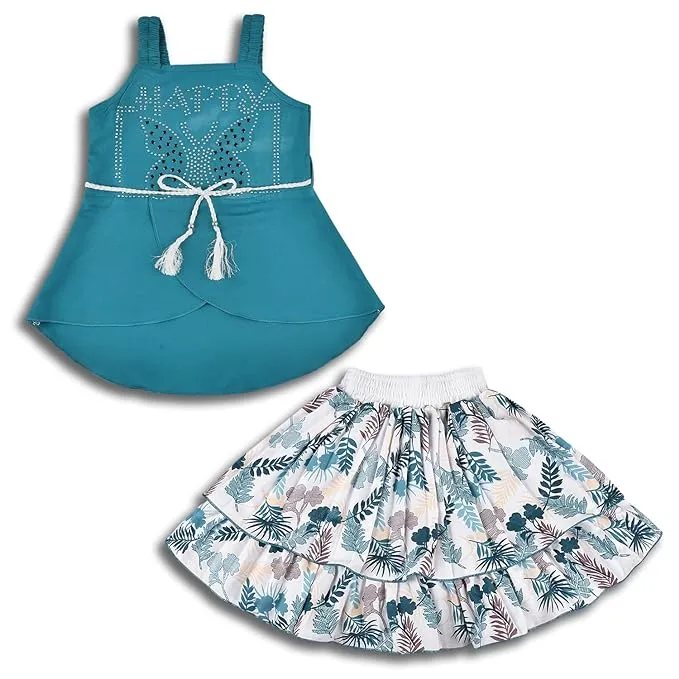 Baby Girls Casual Printed Top and Skirt For Girls