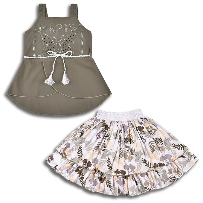 Baby Girls Casual Printed Top and Skirt For Girls
