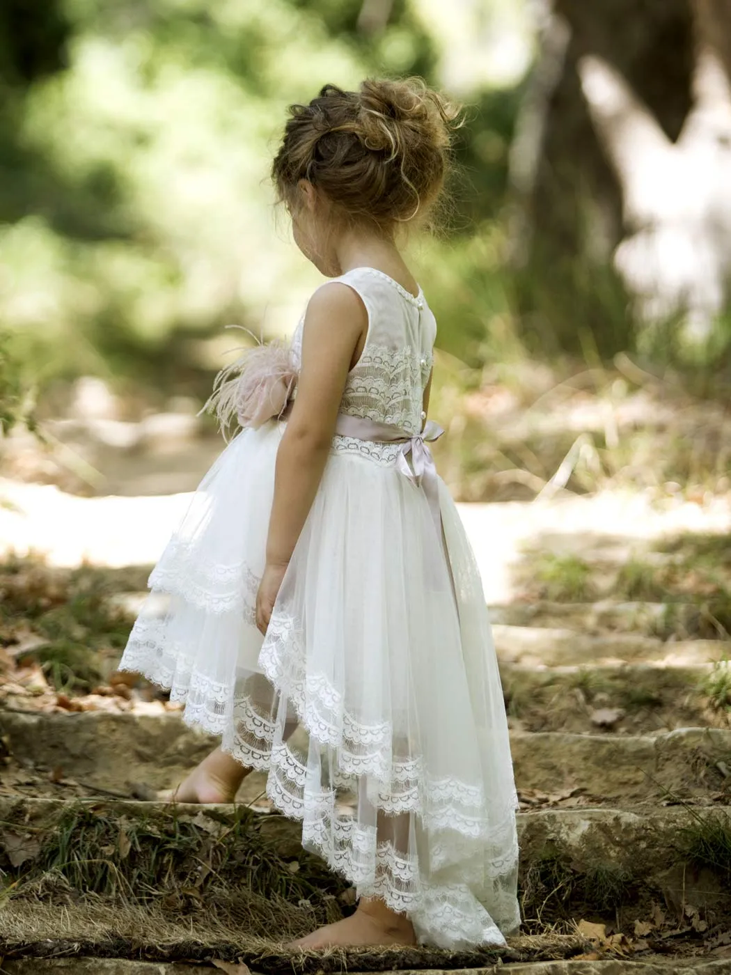 Baptism Asymmetric Dress with lace - IOKASTE Ivory