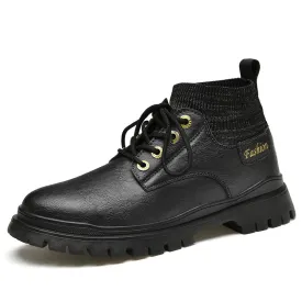 High Quality Cowhide Men Boots Autumn Winter Anti Slip Wear-Resistant Men's Ankle Boots Casual Fashion Middle Sock Boots