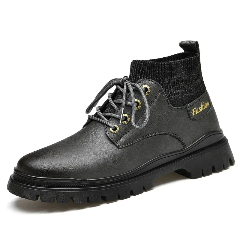 High Quality Cowhide Men Boots Autumn Winter Anti Slip Wear-Resistant Men's Ankle Boots Casual Fashion Middle Sock Boots