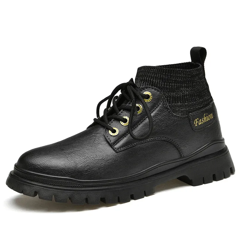 High Quality Cowhide Men Boots Autumn Winter Anti Slip Wear-Resistant Men's Ankle Boots Casual Fashion Middle Sock Boots