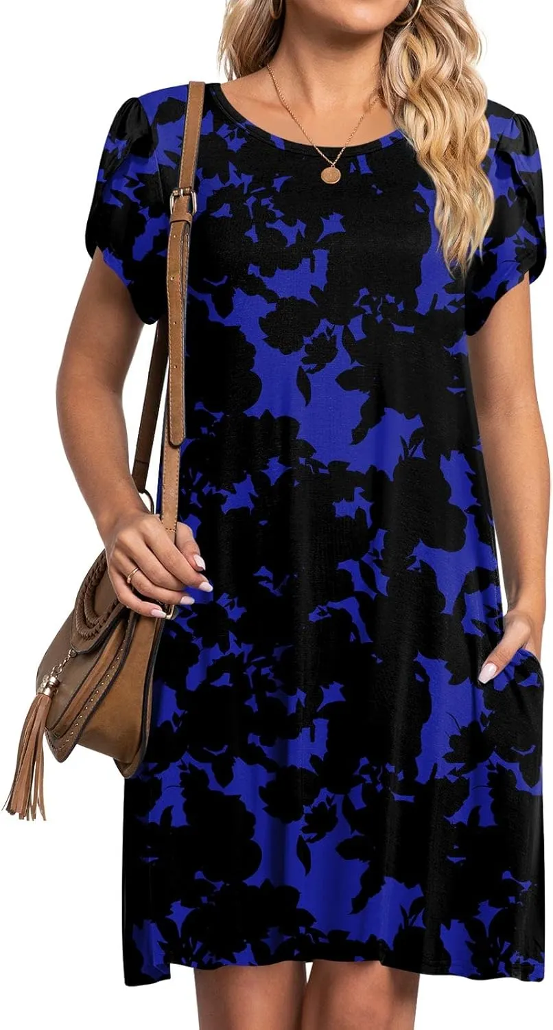 HOTGIFT 2025 Womens Dress Summer Short Sleeve Crewneck Sundress with Pockets M-4XL