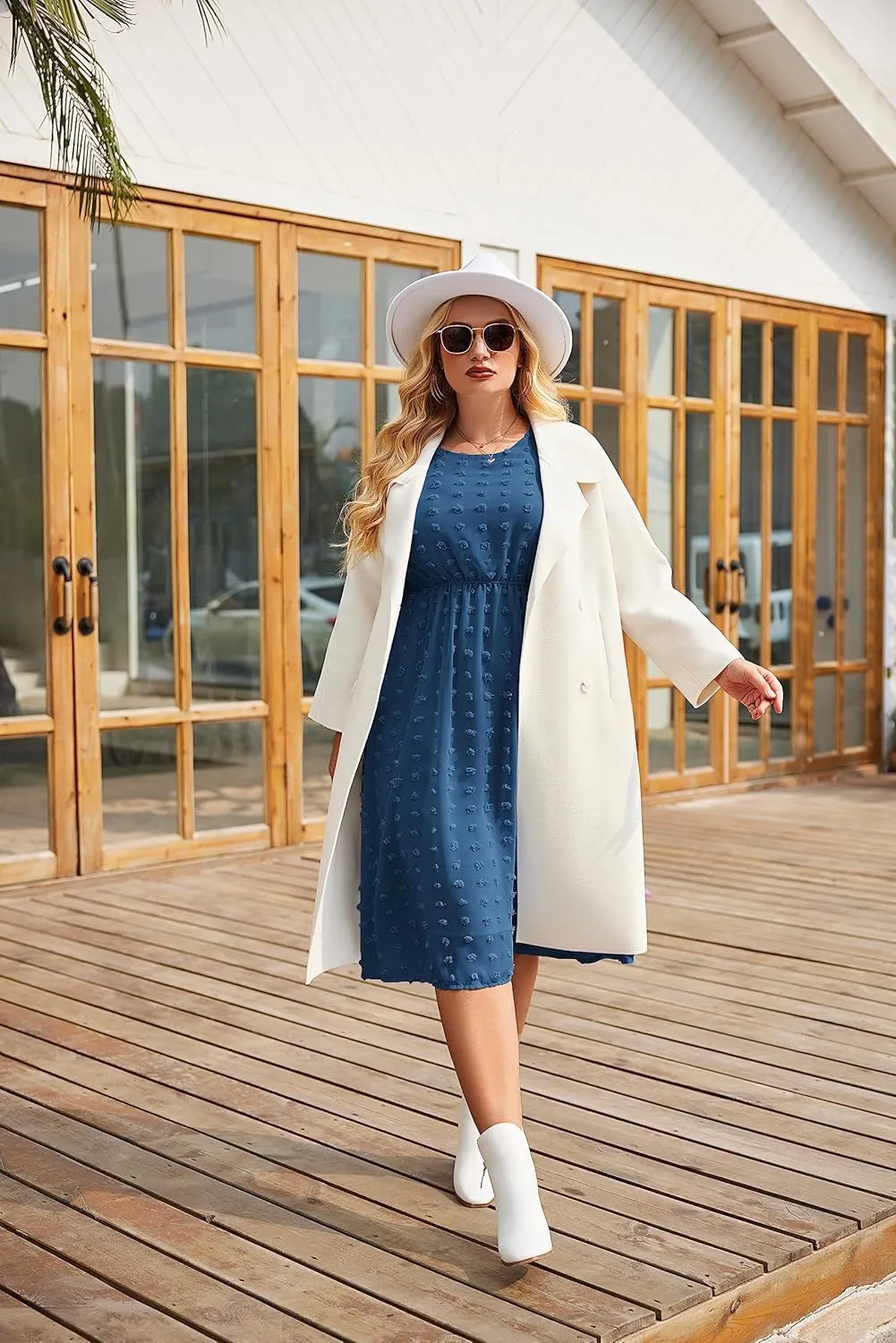 IN'VOLAND Women's Plus Size Swiss Dot Long Sleeve Chiffon Dress Flowy High Waist A Line Ruffle Babydoll Midi Dresses 16W-24W