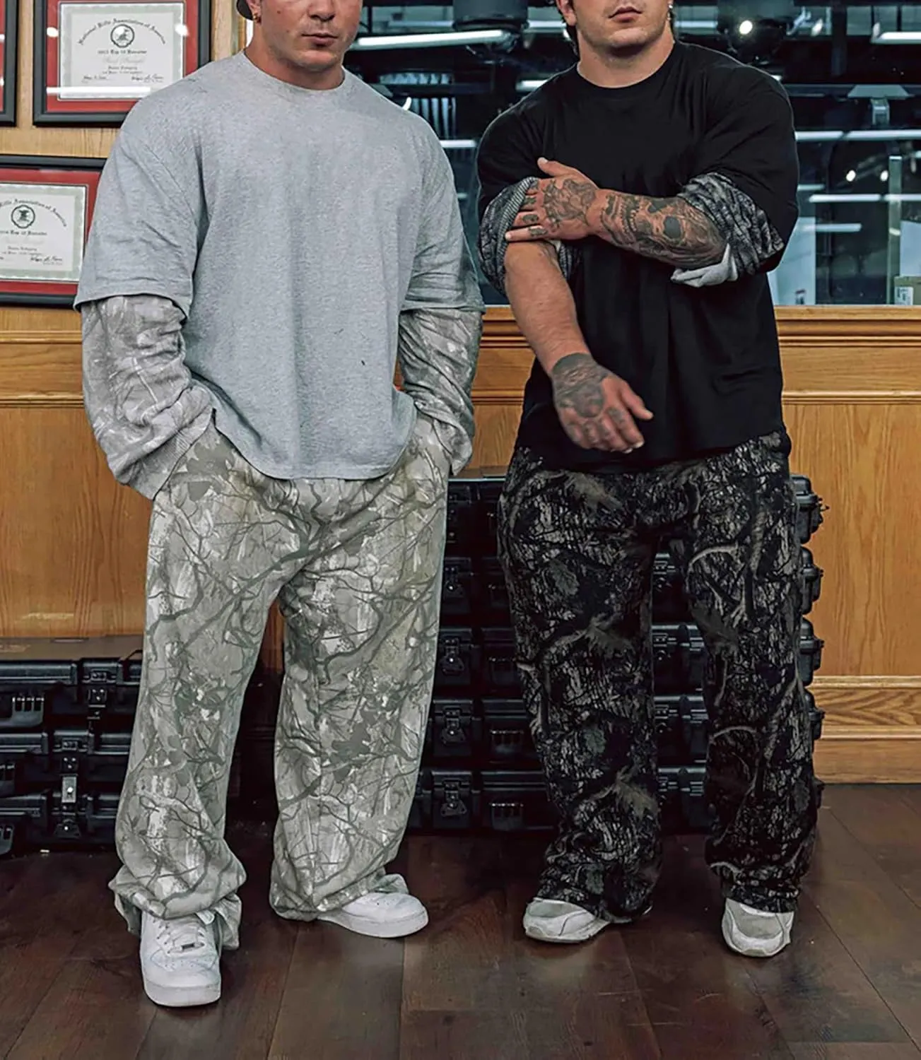 Mens Camo Graphic Leaf Print Baggy Sweatpants Joggers Casual Elastic Waist Wide Leg Trousers Y2K Streetwear Pants