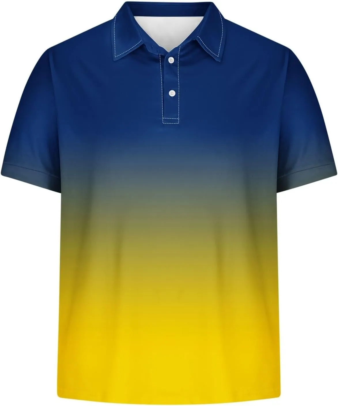 Mens Casual Polo Shirts Gradient Color Button up Short Sleeve T-Shirt Novelty Summer Fitness Gym Athletic Active Tops
