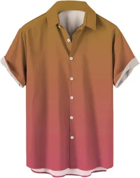 Mens Short Sleeve Button Down Shirts Casual Gradient Collarled T-Shirts Lightweight Summer Hawaiian Beach Hippie Tops