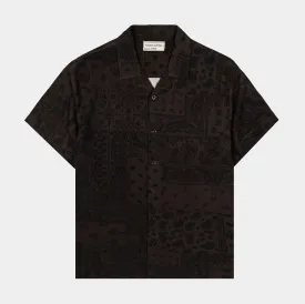 Paisley Rayon Mens Short Sleeve Shirt (Brown)