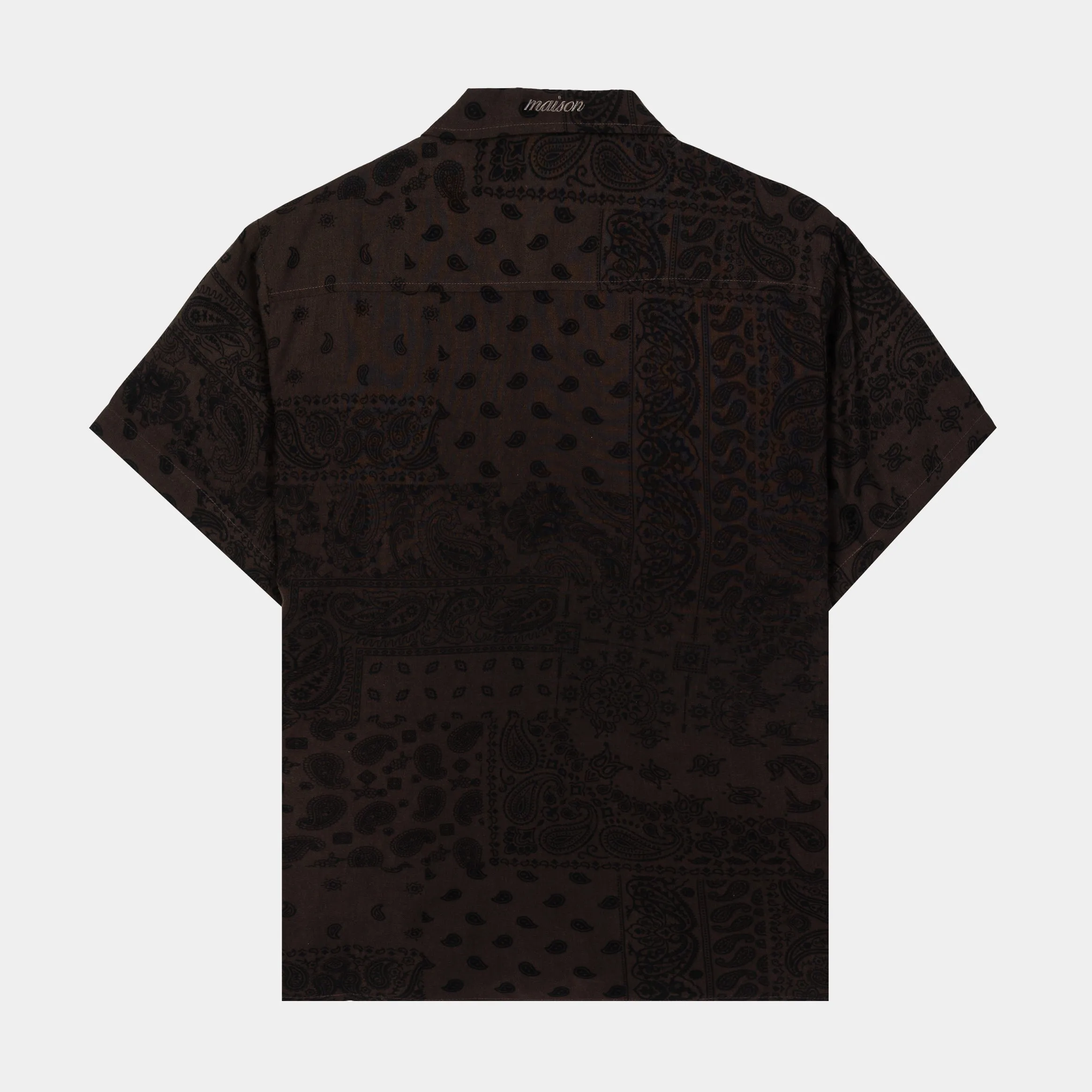 Paisley Rayon Mens Short Sleeve Shirt (Brown)