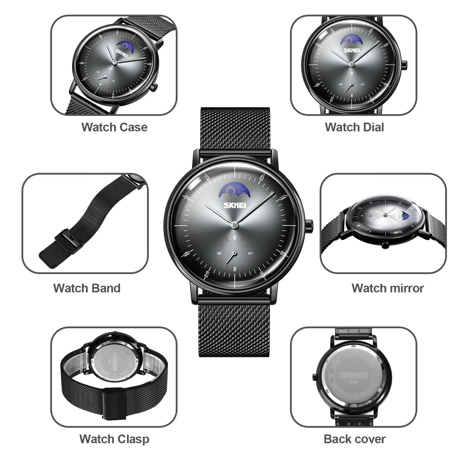 SKMEI 9245 Personalized Moonphase Watch for Men IP67 w/ Stainless Steel Strap