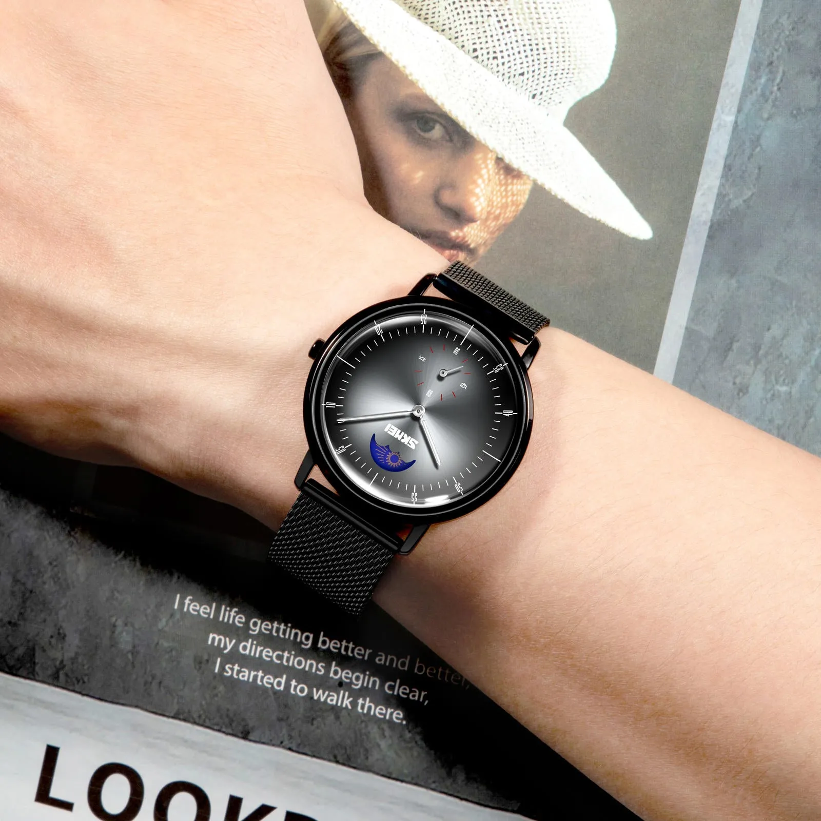 SKMEI 9245 Personalized Moonphase Watch for Men IP67 w/ Stainless Steel Strap