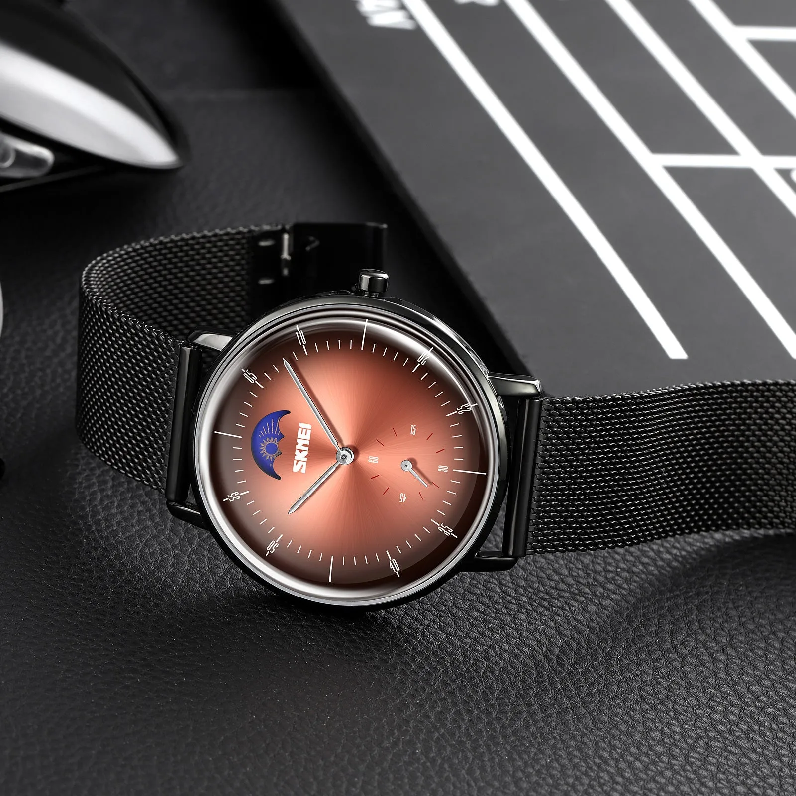 SKMEI 9245 Personalized Moonphase Watch for Men IP67 w/ Stainless Steel Strap