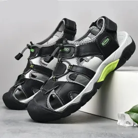 Summer Designer Men Genuine Leather Sandals Hook & Loop Outside Men Cow Leather Soft-Soled Non-slip Male Casual Sandals