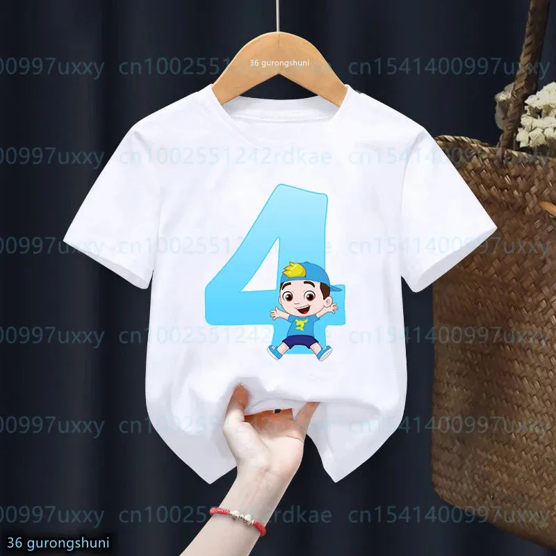 t-shirt for boys Cartoon Luccas Neto Birthday number Print 1-9 Years Old for Children's Birthday Costume tshirt Cute baby shirt