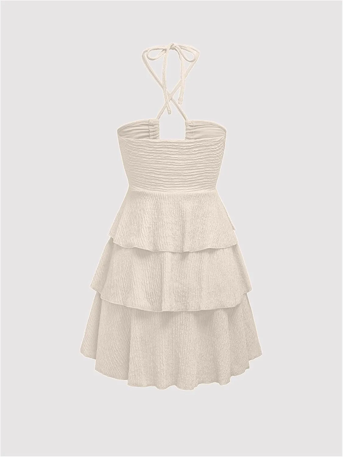 Verdusa Women's Wedding Guest Prom Halter Dress Tiered Layered Textured Backless Flowy Short Summer Dress
