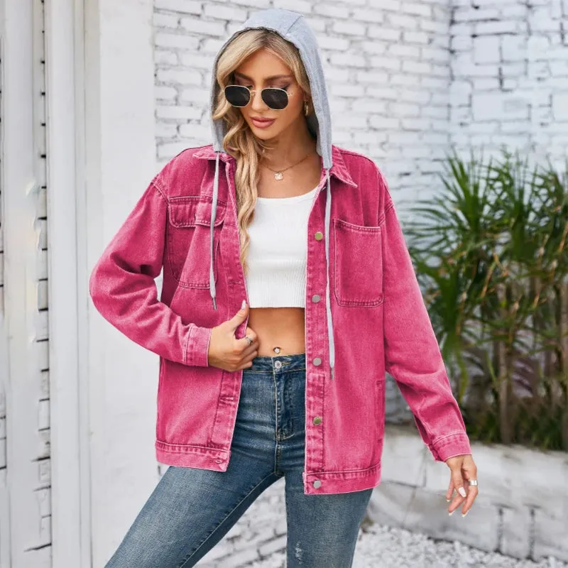 Womens Autumn Spring Oversized Denim Casual Long Distressed Boyfriend Comfy Jacket