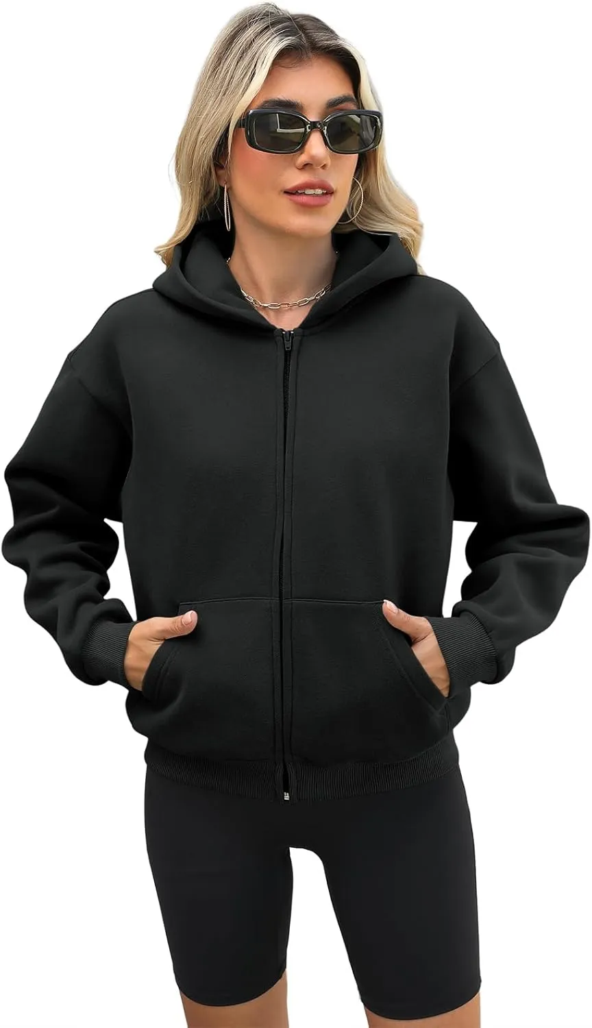 Womens Zip Up Hoodies Long Sleeve Sweatshirts Fleece Hooded Jacket Fall Outfits Clothes 2024
